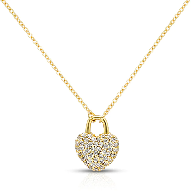 Pave Lock Heart Necklace