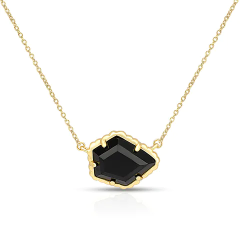 Tess Gold Pendant Necklace in Black Agate