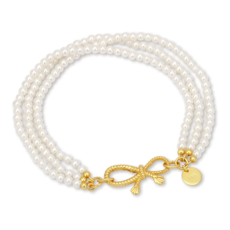 Multi Layer Pearl Bracelet Bow Tie Clasp