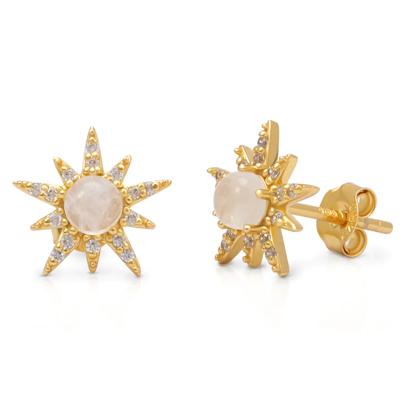Moonstone Eight-pointed Star Stud Earring