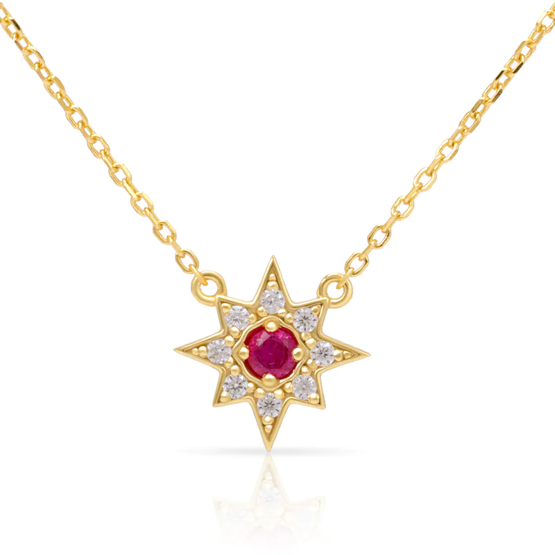 Eight-pointed Star Created Ruby And Diamond Necklace