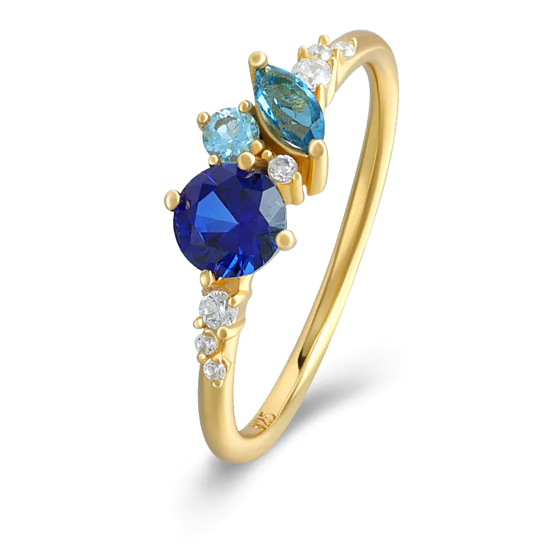Round Blue Sapphire Ring Colorful Stone