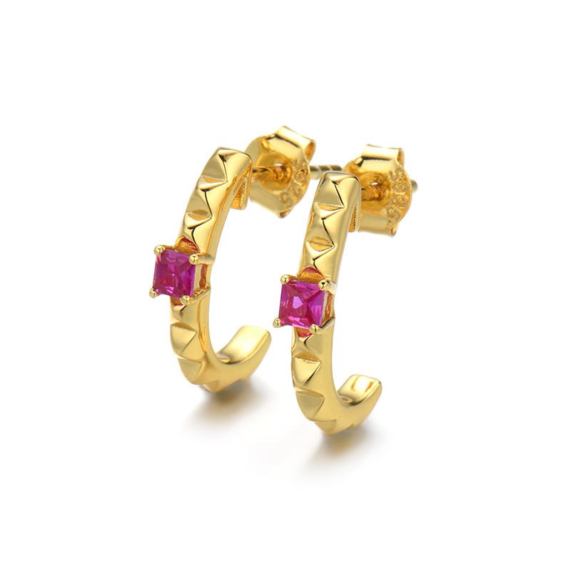 Ruby Square Earrings 925 Sterling Silver 18K Gold Plated
