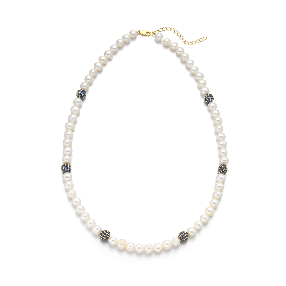 Ice Out Ball Freshwater Pearl Beaded Necklace