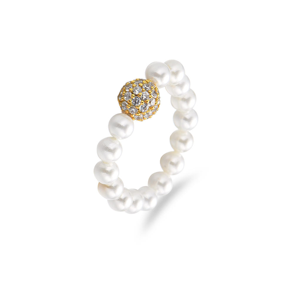 Ice Out Ball Shell Pearl Ring