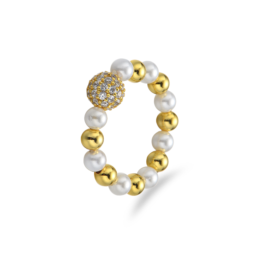 Iced Out Ball Pearl Beaded Ring