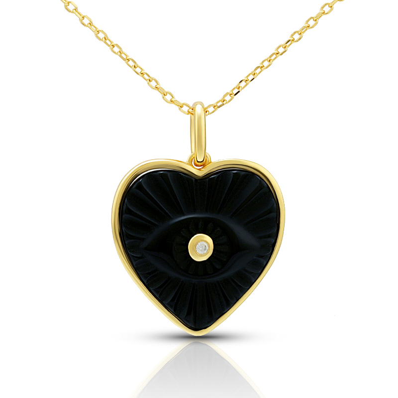 Black Agate Heart Shaped Evil Eye Necklace