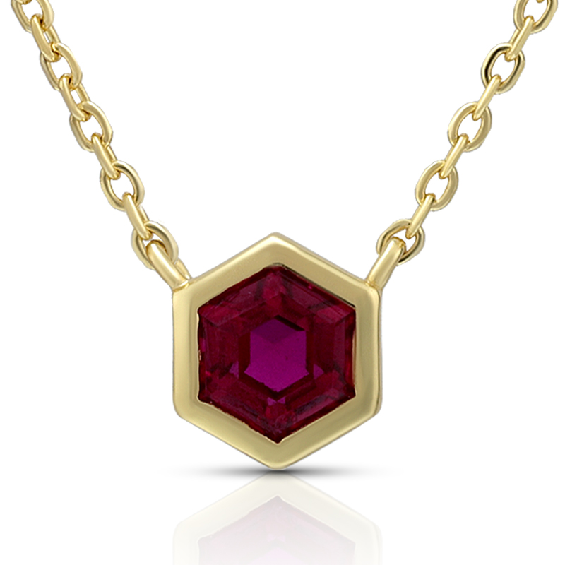 5mm Synthetic Red Corundum Hexagon Pendant Necklace