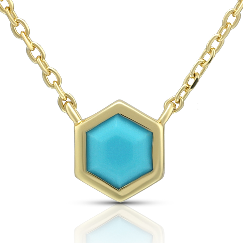 5mm Synthetic Turquoise Hexagon Pendant Necklace