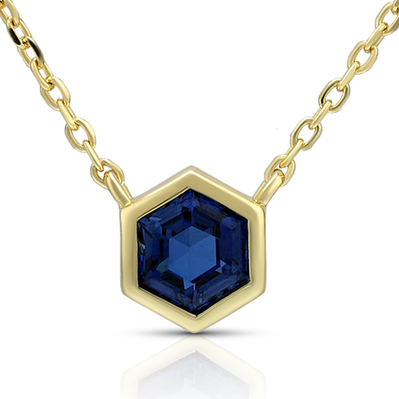 5mm Synthetic Blue Corundum Hexagon Pendant Necklace