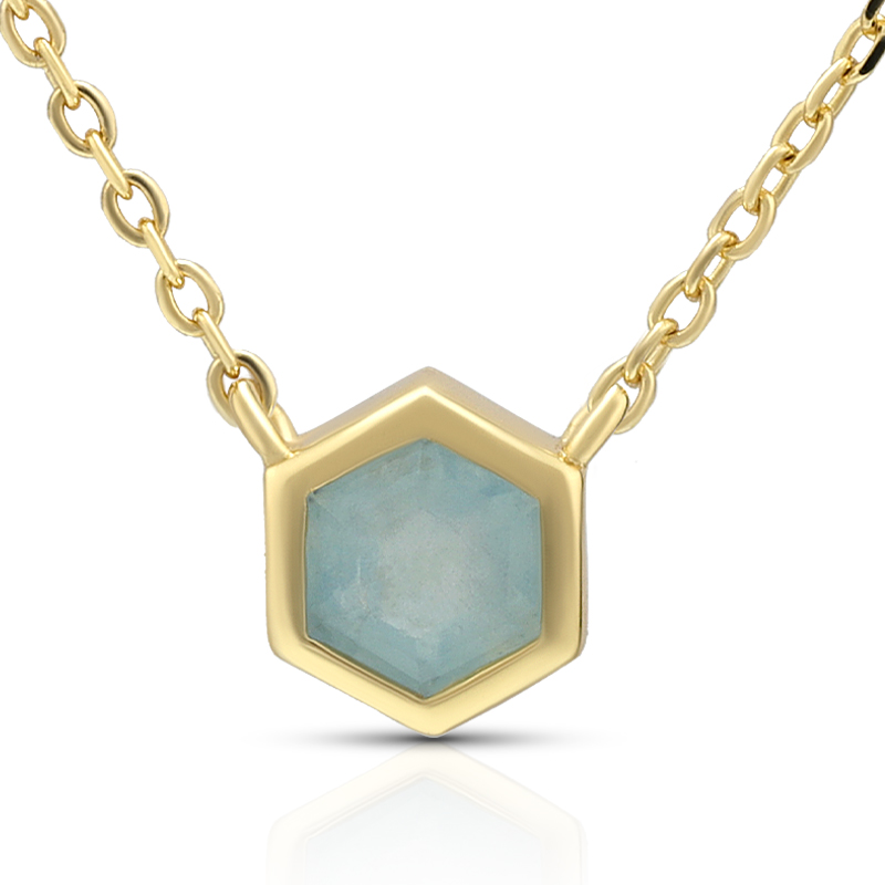 5mm Aquamarine Hexagon Pendant Necklace