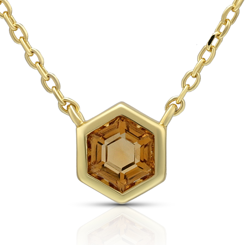 5mm Citrine Hexagon Pendant Necklace