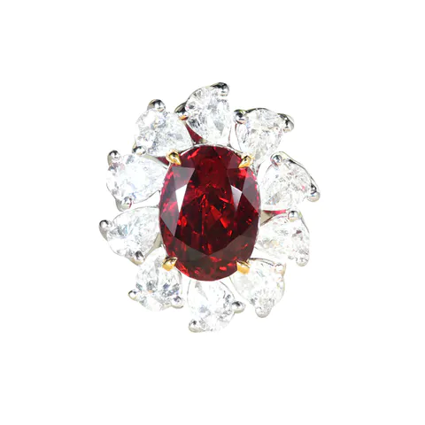 Natural Pigeon Blood Ruby and Diamond Engagement Ring in 18K White Gold for Women