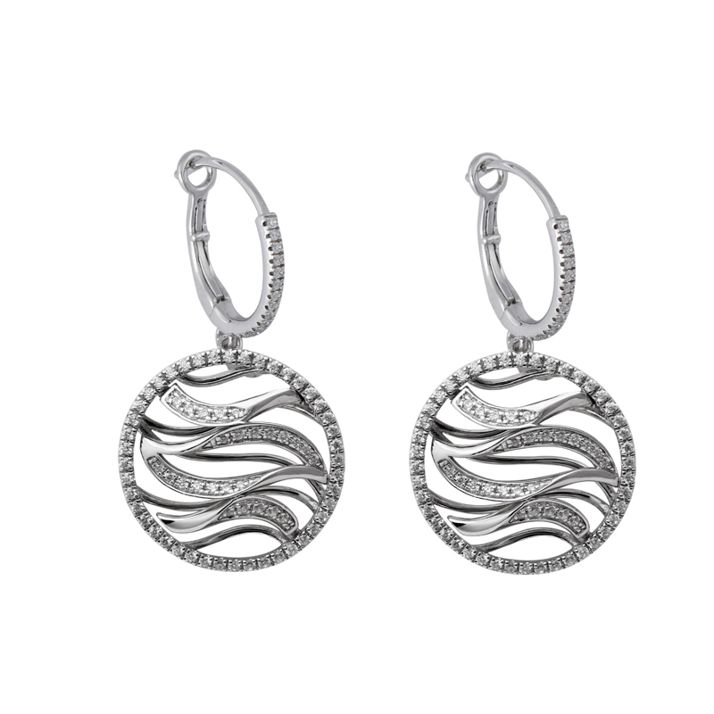 CZ Drop Earrings in Sterling Silver with Water Ripple Zircons for Women