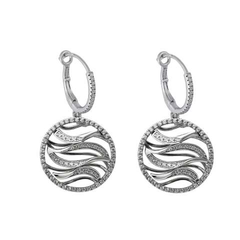 CZ Drop Earrings in Sterling Silver with Water Ripple Zircons for Women