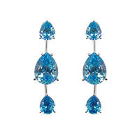 Sterling Silver Drop Earrings with Pear Shaped Blue Cubic Zircons 18K Gold Plated for Women