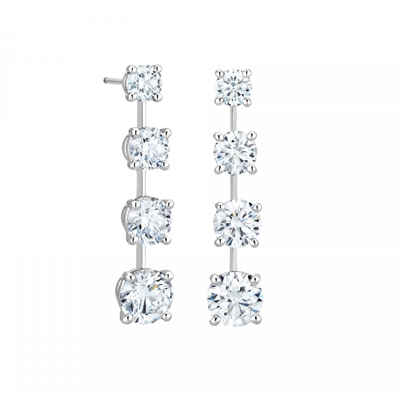 Diamond Drop Earrings in 18K White Gold Prong Set with Round Diamonds for Women