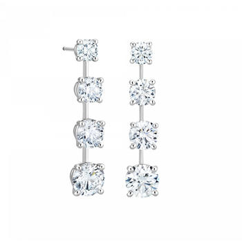 Diamond Drop Earrings in 18K White Gold Prong Set with Round Diamonds for Women