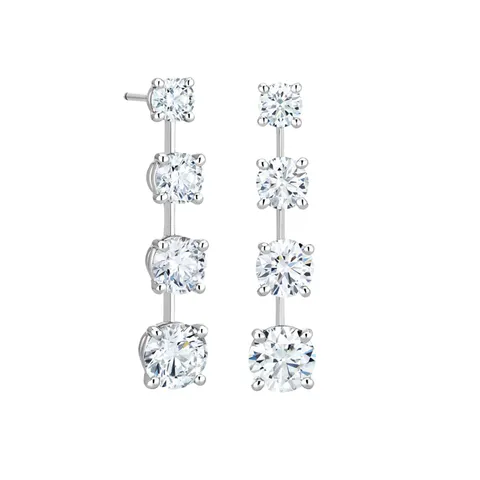 Diamond Drop Earrings in 18K White Gold Prong Set with Round Diamonds for Women