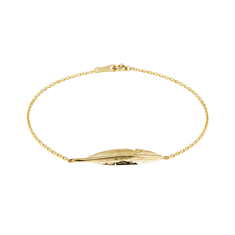 18K Yellow Gold Bracelet with Lucky Leaf for Women