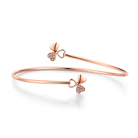 18K Rose Gold Bangle with Diamonds Heart for Women