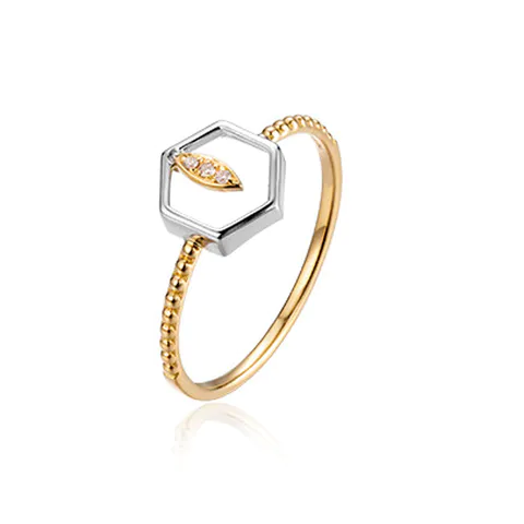 Honeycomb 18K Yellow Gold Engagement Rings 0.014ct Diamond