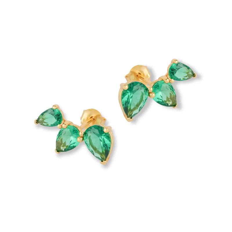 Green Cubic Zirconia Small Earrings Prong Set Gold Plated