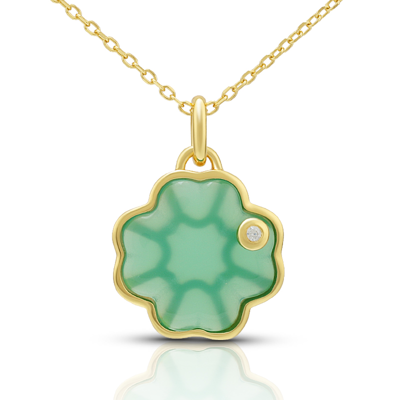 Green Agate Four Leaf Clover Pendant Necklace