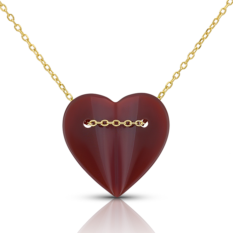Red Agate Folded Heart Necklace